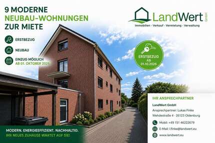 Wohnung Oldenburg Kreyenbrück - 2 Zimmer, 52 m&sup2;, 830&euro; | Angebot:27128629