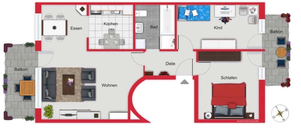 Etagenwohnung Oldenburg Kreyenbrück - 3 Zimmer, 75 m&sup2;, 244.000&euro; | Angebot:25891523