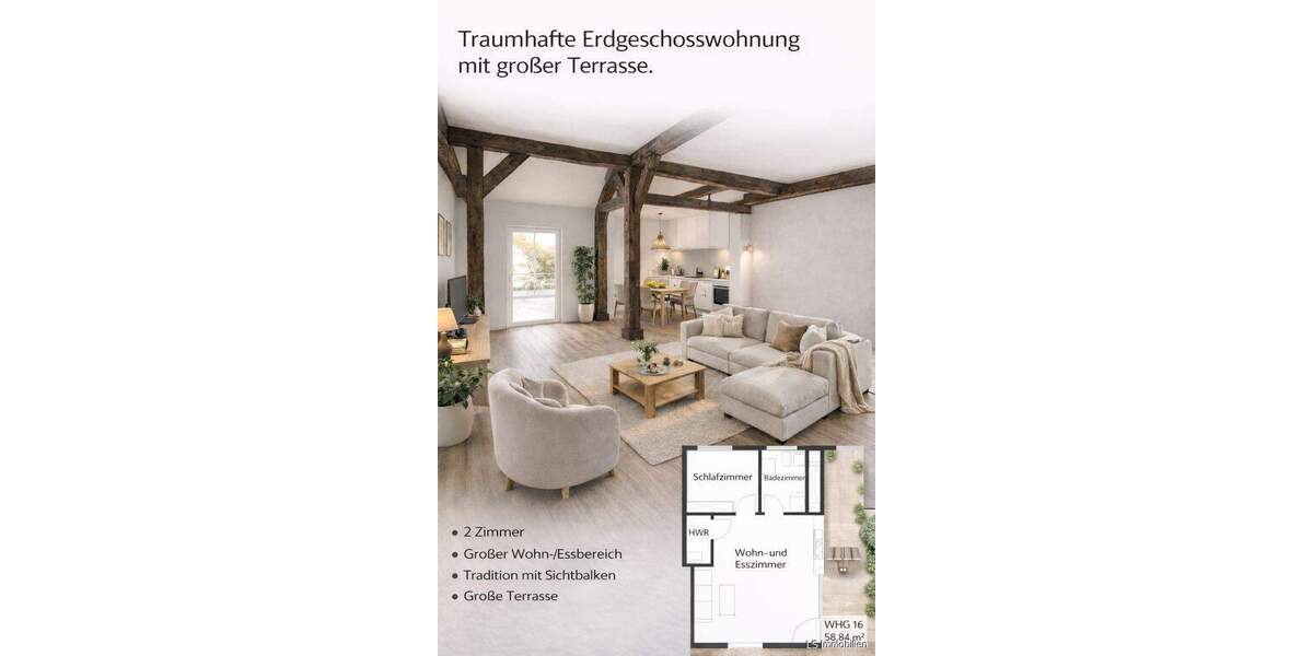 Etagenwohnung Bad Zwischenahn / Dreibergen Elmendorf - 2 Zimmer, 65 m&sup2;, 349.000&euro; | Angebot:24656870