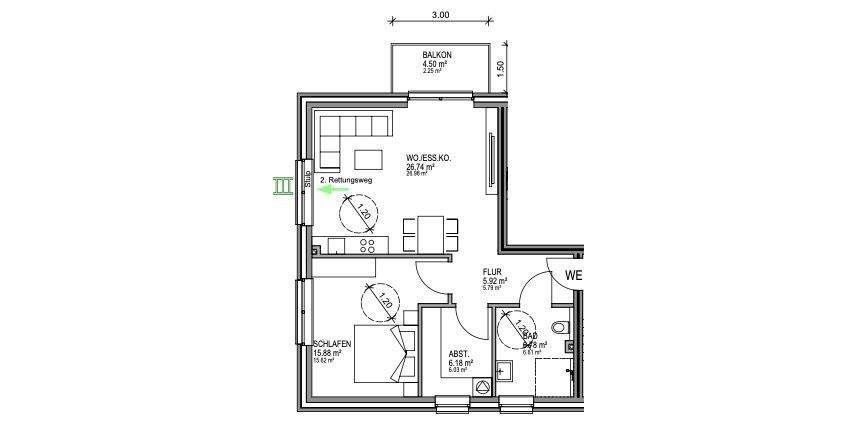 Etagenwohnung Oldenburg Ofenerdiek - 2 Zimmer, 63 m&sup2;, 360.500&euro; | Angebot:26730903