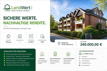 Wohnung Oldenburg Bürgeresch - 2 Zimmer, 66 m&sup2;, 240.000&euro; | Angebot:26341536