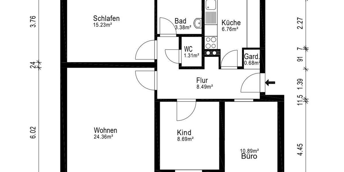 Etagenwohnung Oldenburg Eversten - 4 Zimmer, 81 m&sup2;, 279.000&euro; | Angebot:26236536