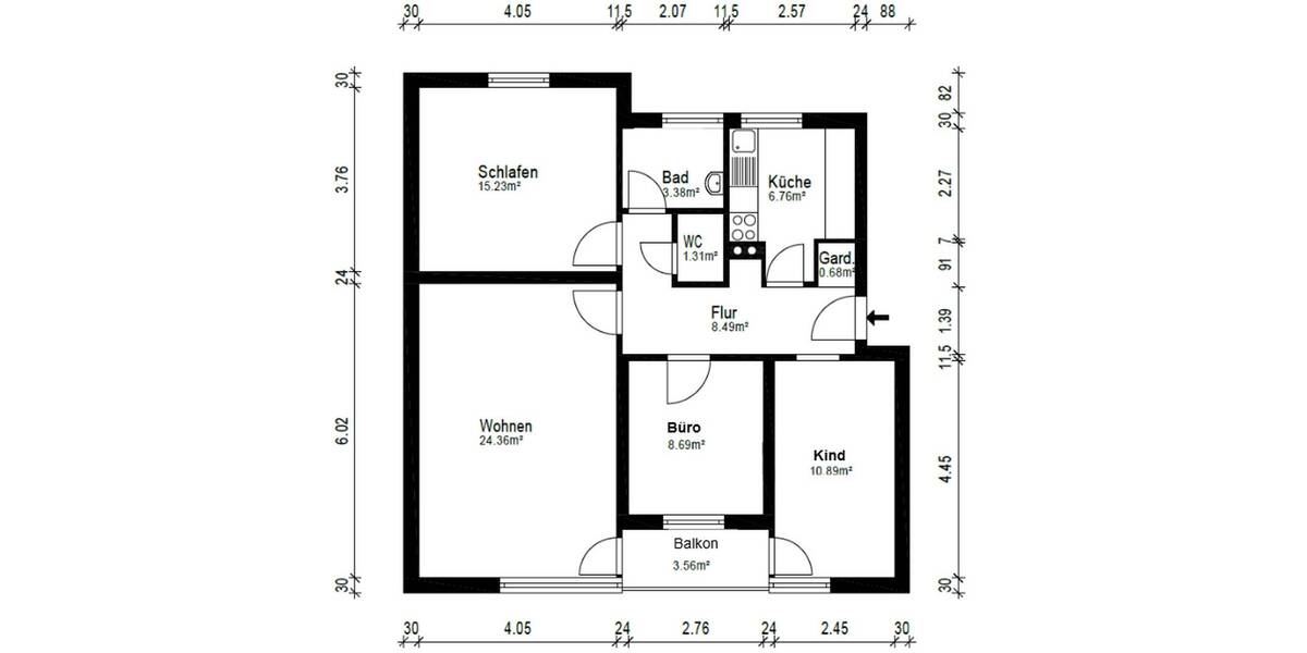 Etagenwohnung Oldenburg Eversten - 4 Zimmer, 81 m&sup2;, 289.000&euro; | Angebot:26036994