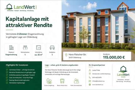 Wohnung Oldenburg Kreyenbrück - 2 Zimmer, 35 m&sup2;, 115.000&euro; | Angebot:26341537