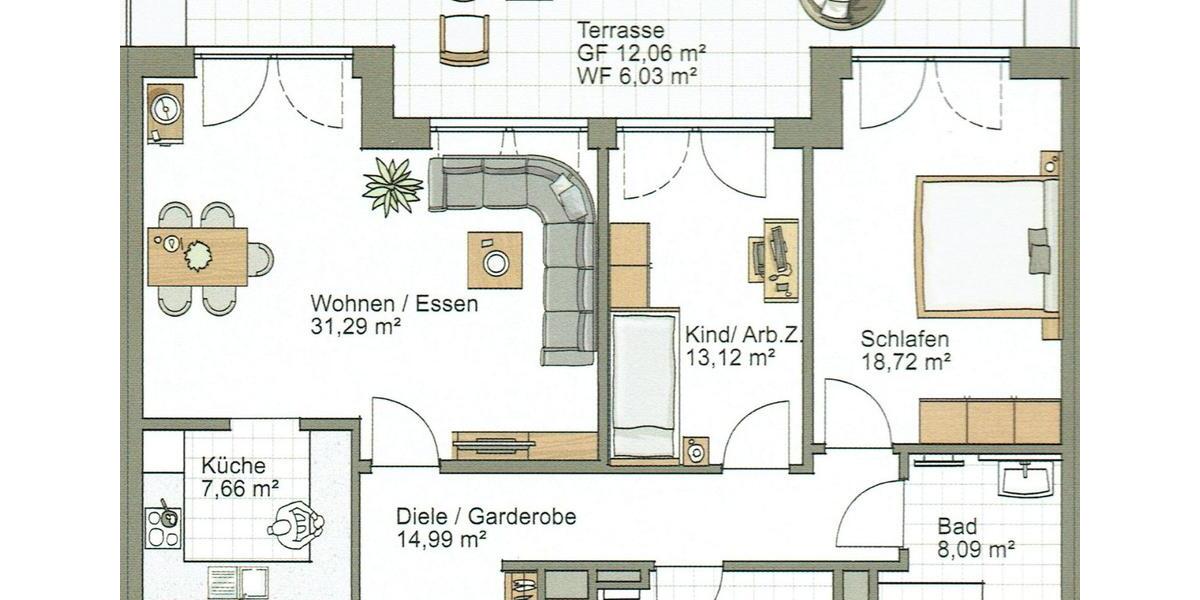 Erdgeschoßwohnung Schwanewede - 3 Zimmer, 110 m&sup2;, 1.160&euro; | Angebot:26183801