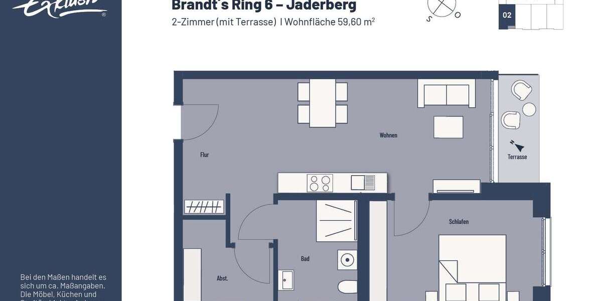 Etagenwohnung Jade - 2 Zimmer, 60 m&sup2;, 435&euro; | Angebot:25458329