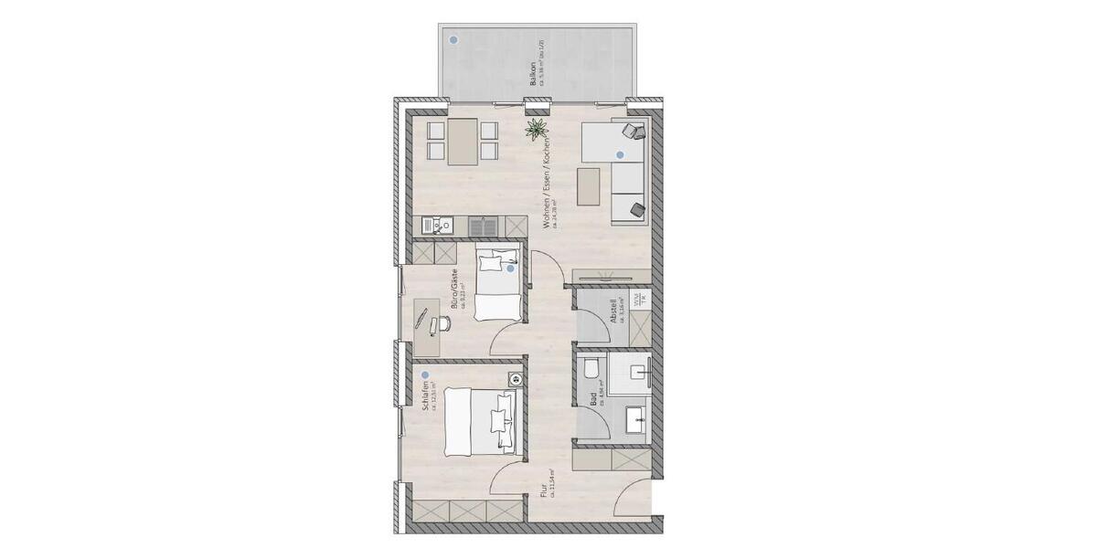 Etagenwohnung Wiefelstede - 3 Zimmer, 72 m&sup2;, 1.209&euro; | Angebot:25100637