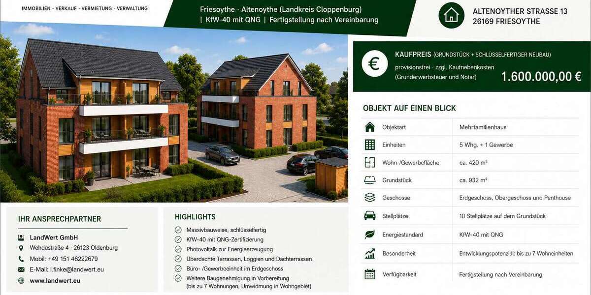 Einfamilienhaus Friesoythe - 13 Zimmer, 420 m&sup2;, 1.600.000&euro; | Angebot:26960356