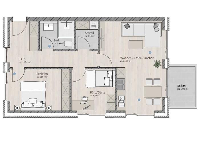 Etagenwohnung Wiefelstede - 3 Zimmer, 75 m&sup2;, 1.253&euro; | Angebot:25100627
