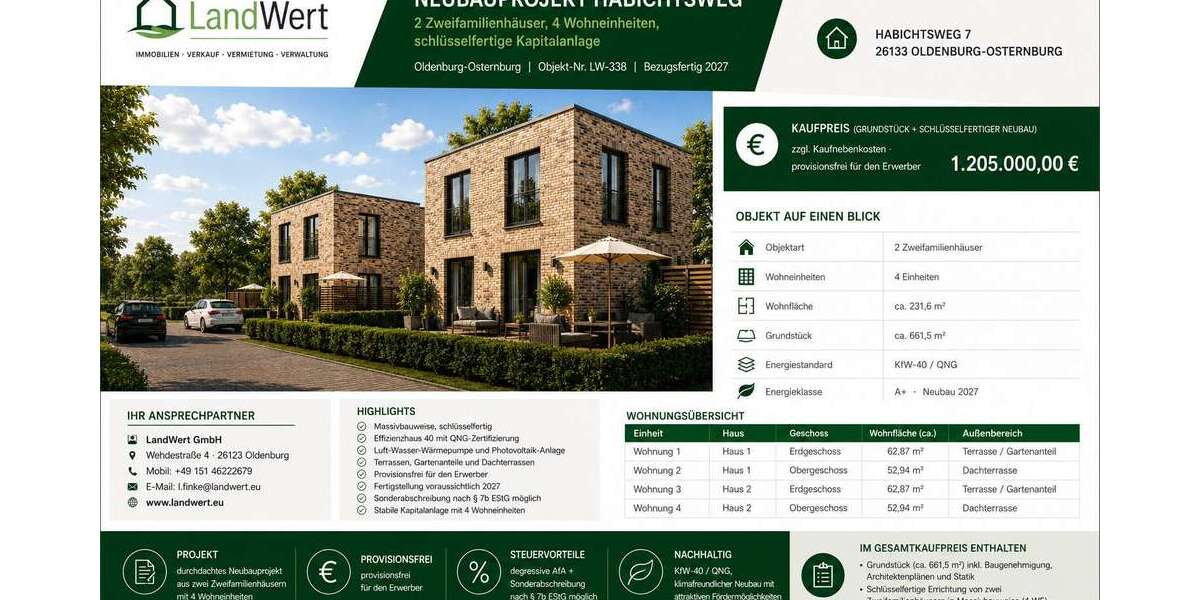 Einfamilienhaus Oldenburg Kreyenbrück - 2 Zimmer, 232 m&sup2;, 1.205.000&euro; | Angebot:26972400