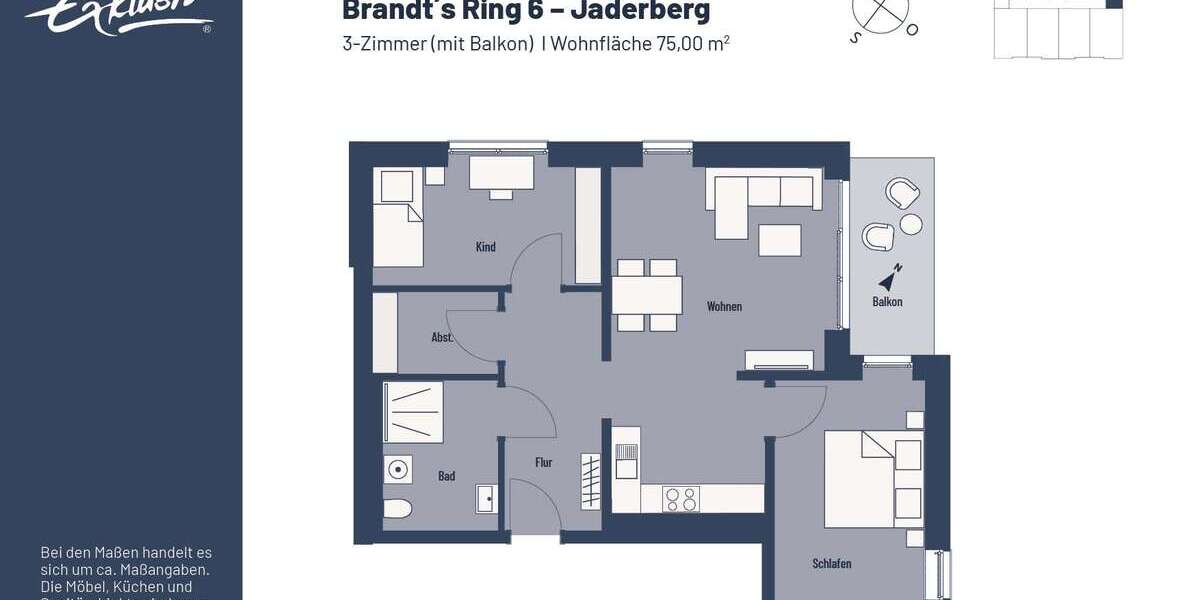 Etagenwohnung Jade - 3 Zimmer, 75 m&sup2;, 548&euro; | Angebot:25458331