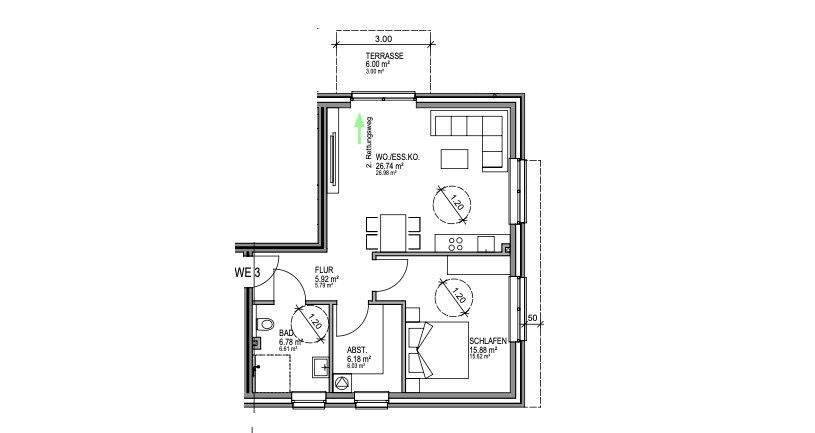 Etagenwohnung Oldenburg Ofenerdiek - 2 Zimmer, 64 m&sup2;, 365.000&euro; | Angebot:26722986